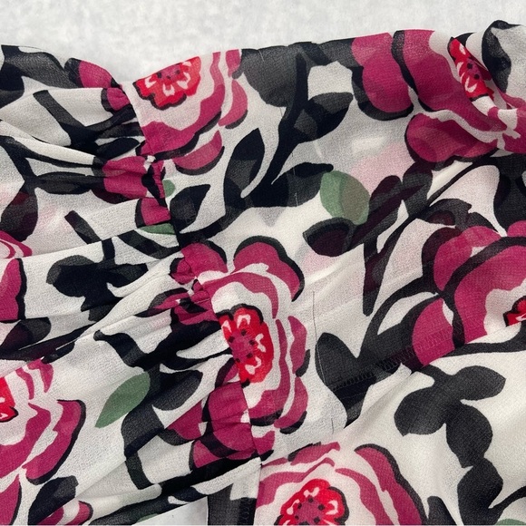 Loft Shirt Womens XS Blouse Off the Shoulder White Pink Rose Print Lined Chiffon - Picture 9 of 13